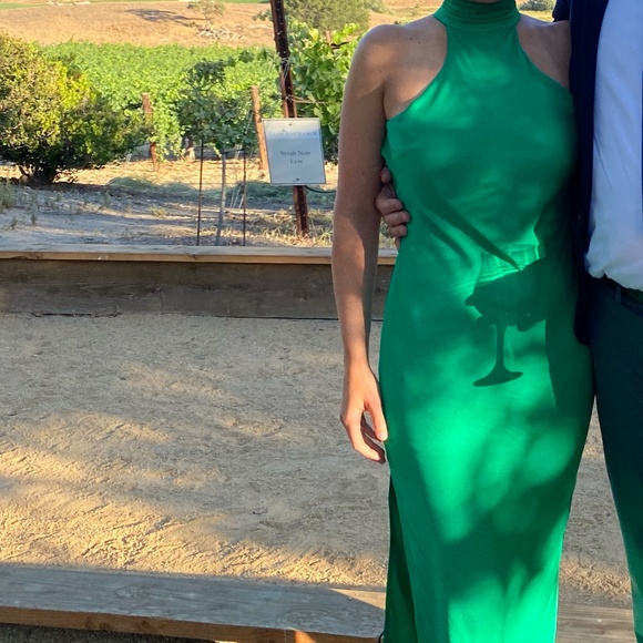 Claire Satin Drape Back Maxi Dress - Green - Picture 4 of 5